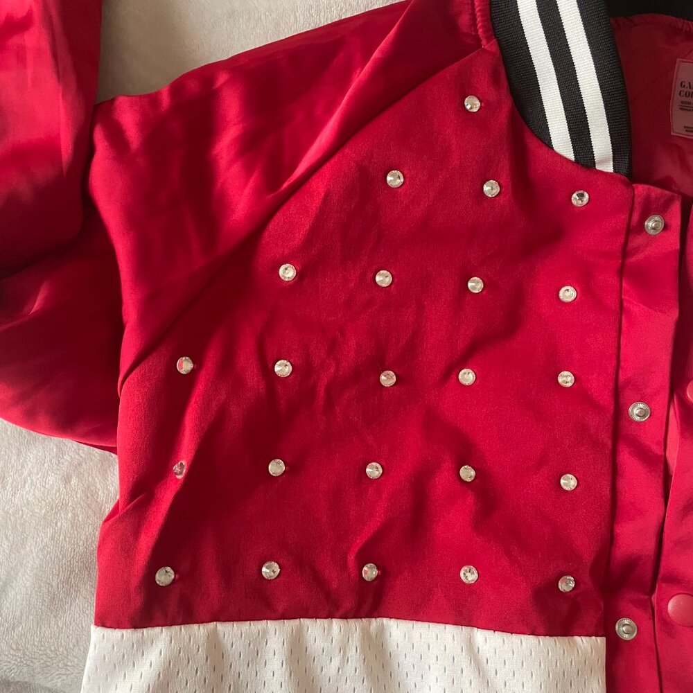 ALABAMA MIXED MEDIA THROWBACK BOMBER JACKET/RHINESTONE BY MADI P.T. - Picture 4 of 15